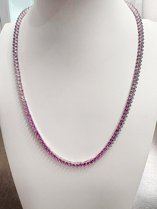 Jewelry - 3mm Pink Simulated Sapphire Diamondette Ombré Tennis Necklace